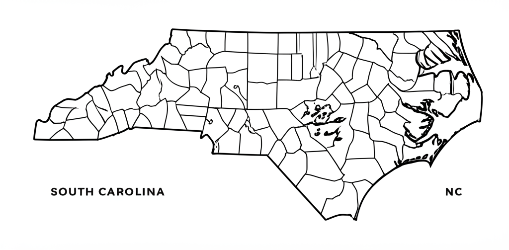 Map of Quality Oil commercial service area across NC, SC, and VA