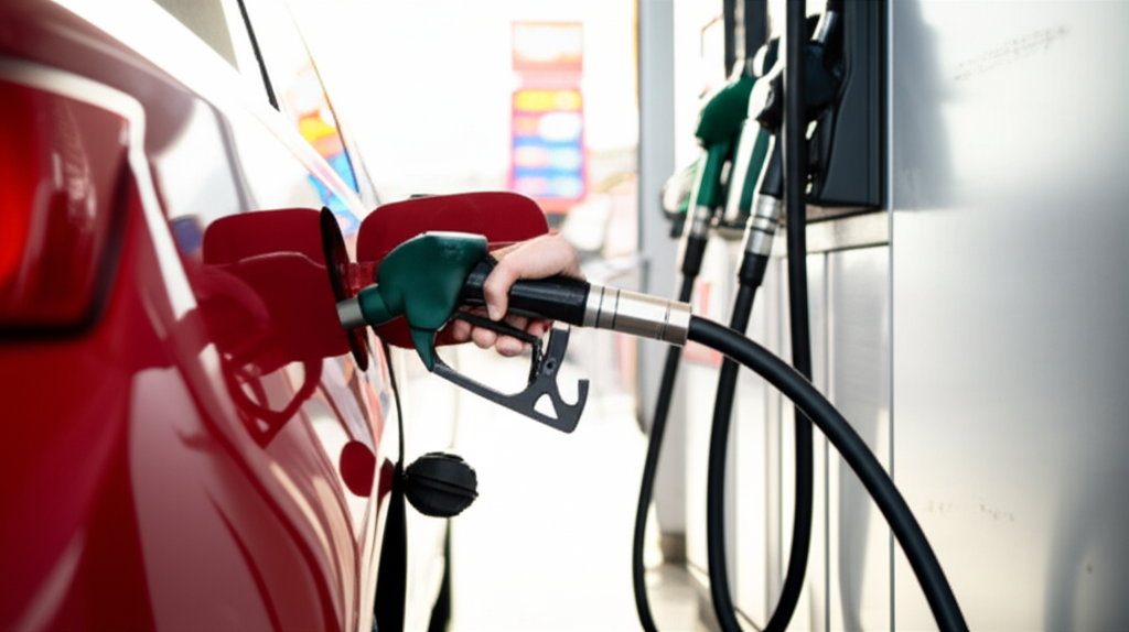 A person fueling a red car