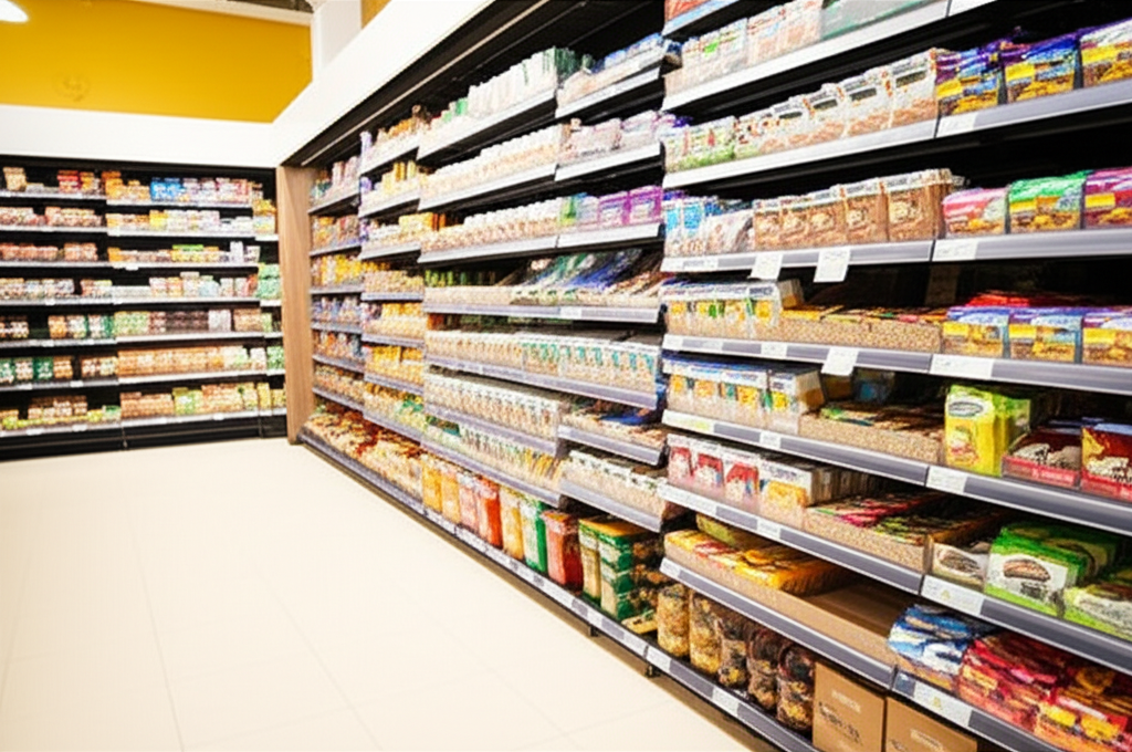 A well-merchandised healthy choice wall in a convenience store